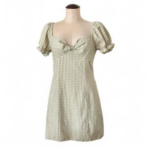 Pincess Polly Freyah Light Green Gingham Minidress w/ Puff Sleeves - Size 8